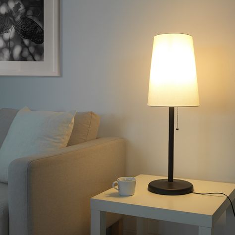 PORTILA Table lamp with LED bulb, white, dark brown - IKEA Living Room Ikea, Ikea Table Lamp, Table Lamps For Living Room, Lamps Bedside, Ikea Lamp, Table Ikea, Lamps For Living Room, Bedside Lamps, Decorative Table Lamps