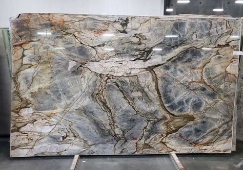 Tempest Blue Quartzite - BE Granite Lakehouse Kitchen Ideas, Lake House Bathroom Ideas, Galley Kitchen Renovation, Blue Granite Countertops, Stone Kitchen Island, Basement Wet Bar, Granite Bathroom Countertops, Blue Quartzite, Lake House Bathroom