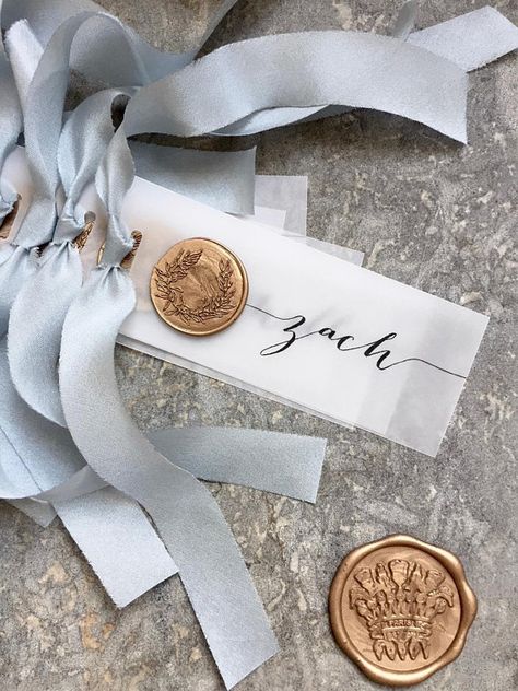 Vellum Place Cards Wedding place cards Vellum Name Tags Wax Seal Place Cards, Name Tag Wedding, Villa Ideas, Minimalist Glam, Wedding Name Tags, Wax Stamps, Place Cards Wedding, Wedding Table Seating, Baby Bash