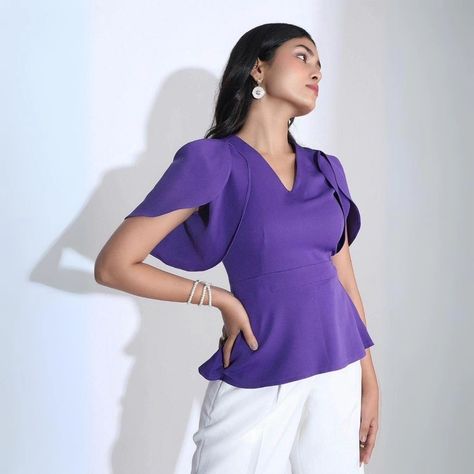 Indulge in the beauty of our tulip-sleeve peplum top in luxurious purple. A must-have for your wardrobe! Shop now at www.jaey.in and add a touch of sophistication to your wardrobe! [ Jaey, SizeYOU, Workwear, Power Dressing, Women's Western Wear, Sale, Everyday Wear ]#ChicAndStylish #PeplumLove #trending #NewCollection #explore Women's Western Wear, Tulip Sleeve, Western Wear For Women, Power Dressing, Western Wear, The Beauty, Peplum Top, Tulips, Must Haves