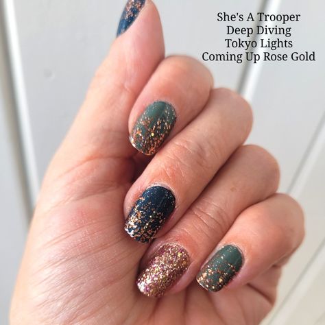 Color Street Shes A Trooper Mixed Mani, She’s A Trooper Color Street Combo, She’s A Trooper Color Street, Color Street Mojave Gold, Color Street Toffee Nut, Color Street Deep Diving Mixed Mani, Color Street Mixed Mani, August Nails, Deep Diving