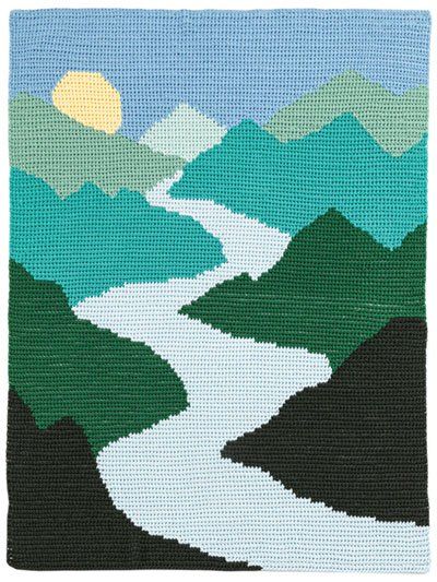 Nature's Landscapes Crochet Blankets Mountain Crochet Blanket, Nature Pixel Art, Crochet Landscape, Crochet Painting, Crochet Shawlette, Books Nature, Baby Blanket Tutorial, Foundation Half Double Crochet, Crochet Wall Hangings