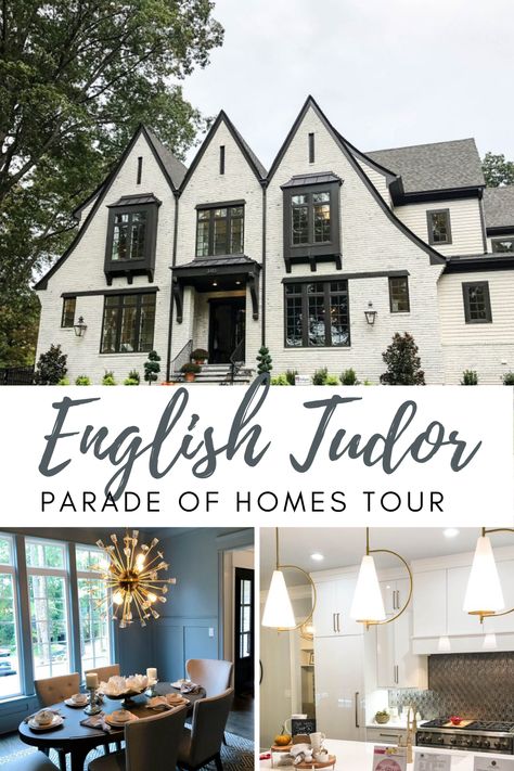 Updating Tudor House Exterior, Black Tudor House, Tutor Home Interior, English Revival Homes, Tudor Kitchen Ideas, Tudor Style Fireplace, Tudor Style Homes Exterior Color Schemes, Modern Tudor Style Homes, Updated Tudor Exterior