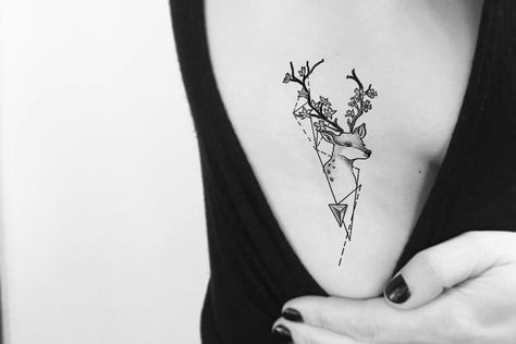 Girly Deer Tattoo, Small Deer Tattoos For Women, Tattoo Planets, Rib Tattoo Ideas, Edinburgh Tattoo, Deer Tattoos, Deer Geometric, Cardinal Tattoo, Cupcake Tattoos