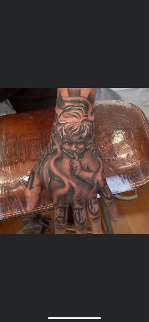 Angel Hand Tattoo, Full Hand Tattoo, Male Angel, Hand Tats, Best Sleeve Tattoos, Hand Tattoos For Guys, Inked Men, Male Hands, Angel Tattoo