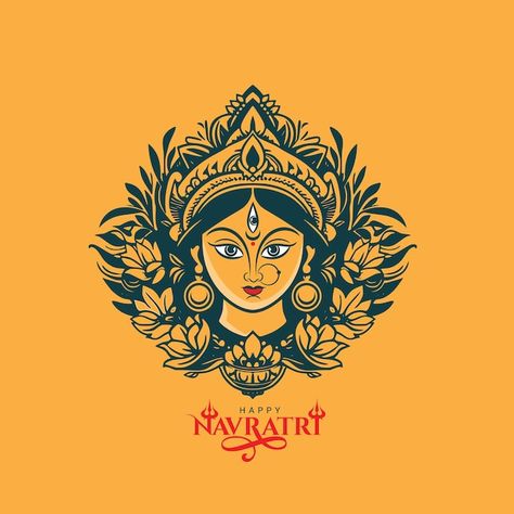 Vector happy navratri festival greeting ... | Premium Vector #Freepik #vector #religious #background #india #holiday Navratri Post, Navratri Background, Maa Durga Face, Durga Face, Navratri Greetings, Religious Background, Navratri Festival, Image Reference, Maa Durga