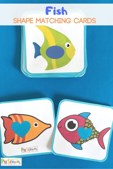 Make practicing shape recognition FUN with these super cute fish themed shape matching game. This fish matching game is great toddler, preschool, pre-k, and kindergarten math game for kids to learn while playing. Simply download pdf file with shapes memory game and you are ready to play and learn with this fish printables. 2d Shape Games, Ocean Animals Preschool, Printable Fish, Fish Printables, Shape Matching Game, Learn Shapes, Shapes Flashcards, Fish Activities, Preschool Play