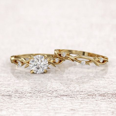 Dainty Nature Engagement Ring, Twig Engagement Ring Set, Golden Engagement Ring, خواتم خطوبة, Moissanite Wedding Ring Set, Twig Engagement Ring, Cute Engagement Rings, Zierlicher Ring, Nature Ring