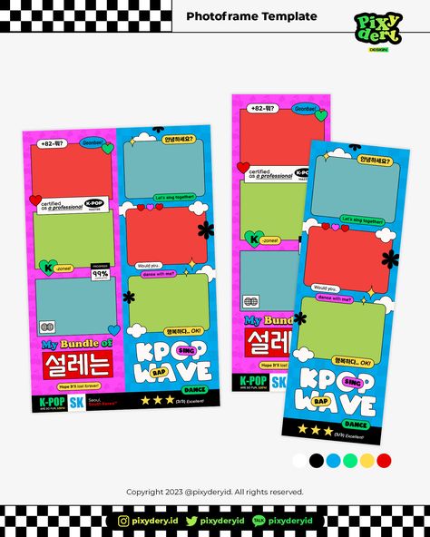 Polaroid Frame Kpop, Kpop Photostrip Design, Photobooth Strip Design, Photobooth Frame Ideas, Kpop Photostrip, Photostrip Design, Photo Booth Templates, Photo Booth Design, Photobooth Template