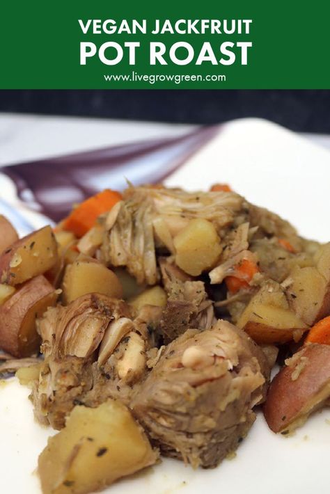 Jackfruit Pot Roast Crockpot, Jackfruit Pot Roast, One Pan Dinner Recipes, Crockpot Roast Recipes, Healthy Bowls Recipes, Vegan Dinner Recipes Easy, Grass Fed Meat, Easy Vegan Dinner, One Pot Dinner