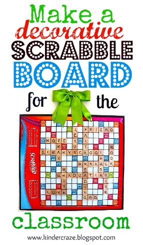 DIY Scrabble Board Classrom Sign - Kinder Craze Scrabble Bulletin Board, Scrabble Decorations, Diy Scrabble, Board Game Themes, Scrabble Board, Reading Month, Classroom Doors, Clever Classroom, Classroom Signs