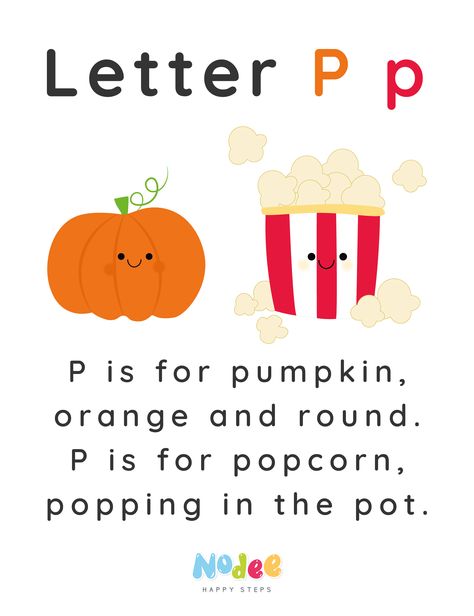 The Popcorn and the Pumpkin - Alphabet Poems for kindergarten - Letter P Poems For Kindergarten, P Is For Pumpkin, Pumpkin Alphabet, Alphabet Poem, Kindergarten Poems, P Letter, Color Flashcards, Kindergarten Letters, Alphabet Activities Preschool