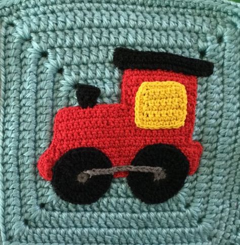 Crochet edging for baby blanket train engine square Train Crochet, Crochet Train, Baby Blanket Tutorial, Baby Boy Crochet Blanket, Beginner Crochet Tutorial, Blanket Crochet Pattern, Boy Blankets, Baby Boy Blankets, Granny Square Crochet Pattern