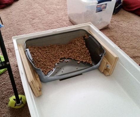 Ferret Cage Ideas, Litter Box Diy, Diy Litter Box, Ferrets Care, Ferret Cage, Box Diy, Large Tray, Food Trays, Litter Box