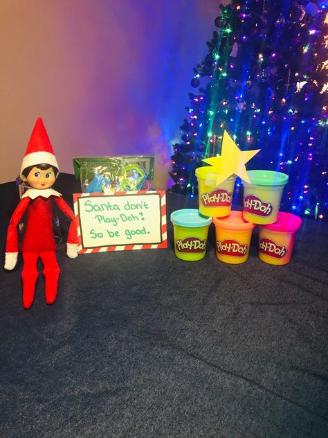 Elf On The Shelf Ideas Play Doh, Elf On The Shelf 6 Days Left, Elf On The Shelf Play Doh, Play Dough Gift, Play Doh Kits, Elf Ideas Easy, Awesome Elf On The Shelf Ideas, Xmas Elf, Elf Antics