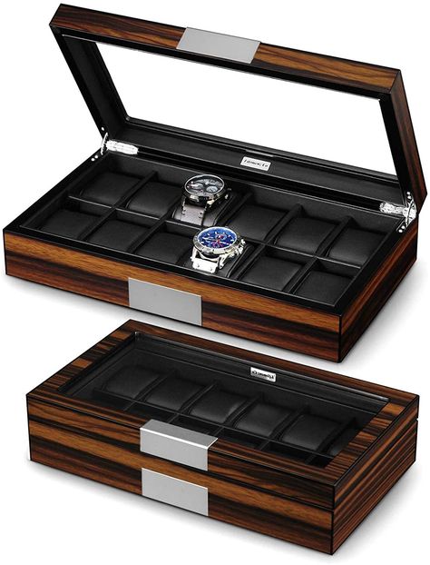 AmazonSmile: Lifomenz Co 12 Watch Box for Men Watch Display Case Wood Luxury Watch Box with Large Glass Window,Watch Organizer Box with Ultra Smooth PU Leather Interior: Watches Luxury Watch Box, Watch Box For Men, Interior Clothing, Wood Watch Box, Wooden Watch Box, Watch Display Case, Mens Watch Box, Watch Organizer, Interiors Online