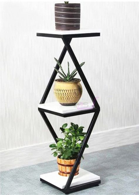 3 Tier 3 Potted Iron-Wood Plant Stand, Curved Flower Pot Holder Shelf for Indoor Outdoor Planter Stand (Black-White) Living Room Plants Decor, European Living Room, Welded Furniture, Living Room Plants, Metal Furniture Design, Wood Plant Stand, Plant Decor Indoor, House Plants Decor, Living Room Green