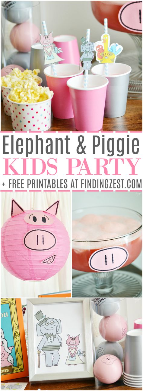 It is an Elephant & Piggie party, including free printables! We are celebrating the 10th anniversary of this fun book series by Mo Willems with piggie punch, books and fun decor! #MoFun #ad Piggie And Elephant Printables, Piggie And Gerald Birthday Party, Mo Willems Party Decorations, Piggie And Elephant Birthday Party, Mo Willems Decorations, Piggie And Elephant Party, Gerald And Piggie Birthday Party, Piggie And Gerald Crafts, Piggy And Gerald Birthday Party