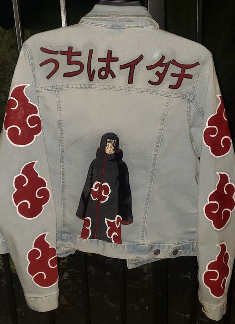 Anime Diy Clothes, Anime Denim Jacket, Otaku Outfit, Otaku Clothes, Naruto Clothing, Painted Clothes Diy, Denim Art, Anime Inspired Outfits, Painted Clothes