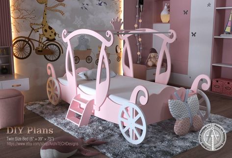 Girls Bed Frame DIY PDF Plans Cinderella Carriage Wooden Bed | Etsy Girls Bed Frame, Diy Cinderella Carriage, Princess Carriage Bed, Carriage Bed, Diy Rocking Chair, Bed Frame Plans, Girls Bed, Girl Bed, Theme Bedroom