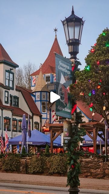 Britny McKibben | Helen, Georgia is such a cute place to visit this time of year and "A Taste of Christmas" was filmed here! 

It's a small mountain town a... | Instagram Helen Georgia Christmas, Village Tavern, Beautiful Mountain View, Helen Georgia, Outside Seating, Place To Visit, Mountain Town, Good Pizza, Day Trip