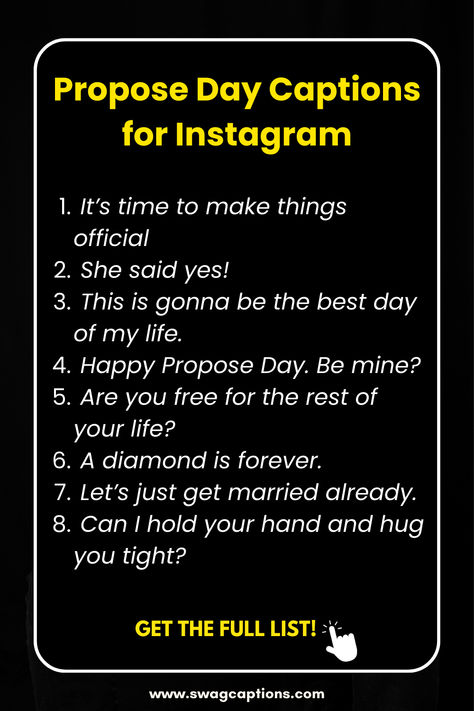 Celebrate love's language with our Propose Day Captions for Instagram. Turn your proposal into a fairytale moment that will be cherished forever. Engament Captions For Instagram, Propose Day Captions, Forever Captions, Proposal Announcement Caption, Wedding Aesthetic Captions, Proposal Captions Instagram, Wedding Post Captions Instagram, Proposal Quotes, Captions For Guys