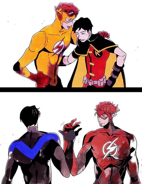 Robin #Nightwing and #KidFlash Hero Fanart, Dc Ships, Young Justice League, Star Fire, Flash Comics, Robin Dc, Teen Titans Fanart, Wayne Family, Dc Comics Wallpaper