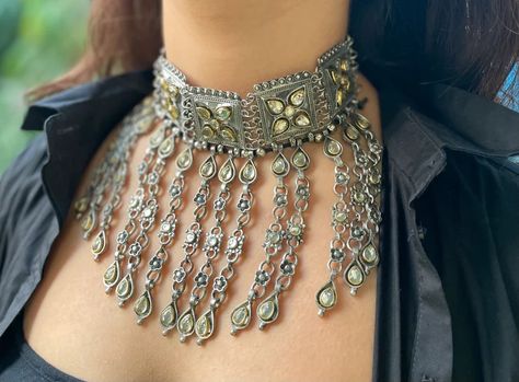 Unique Choker Necklaces, Studded Choker, Beautiful Personality, Stone Studs, German Silver, Delhi India, Formal Attire, New Delhi, Indian Jewellery