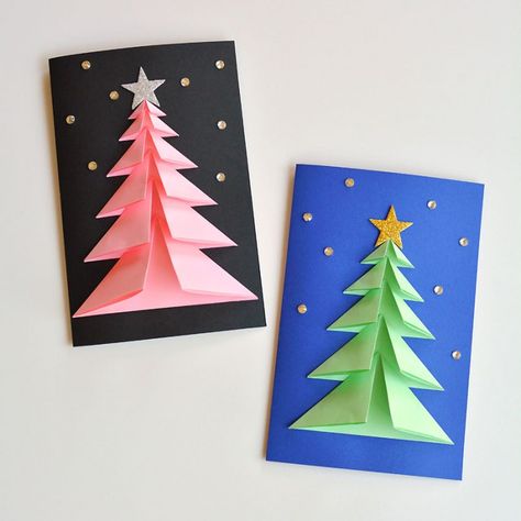 This 3D paper Christmas tree card is SO PRETTY and it's so simple to make! Grab the free printable template to make these easy and beautiful homemade Christmas cards. This is such a great Christmas craft and a super fun holiday craft for kids. 3d Christmas Tree Card, 3d Christmas Cards, Stick Christmas Tree, Christmas Tree Template, Christmas Tree Card, 3d Christmas Tree, Christmas Crafts For Kids To Make, Holiday Crafts For Kids, Homemade Christmas Cards