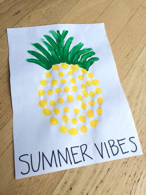 Pinapple finger painting - summer vibes Handprint Pineapple, Pineapple Finger Painting, Easy Pineapple Painting Ideas On Canvas, Summer Canvas Painting Ideas Kid Art, Pinapple Painting Canvases, Thumb Painting, Finger Art, Painting Summer, Baby Art Projects