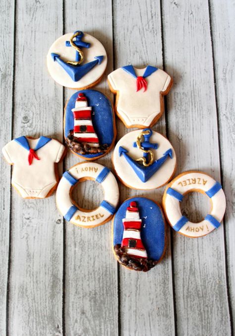 Nautical Sailor Baby Shower Theme, Boy Baby Shower Cookies, Whale Cookies, Baby Shower Sugar Cookies, Sailor Baby Showers, Mickey Baby Showers, Onesie Cookies, Sailor Baby, Deco Marine