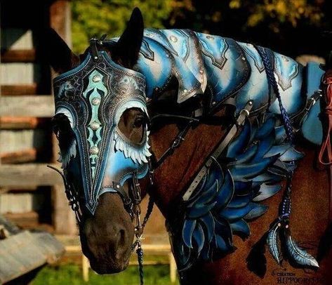 Leather Games, Blue Armor, Horse Halloween Costumes, Mounted Archery, Horse Costume, Medieval Horse, Happy Horse, Equestrian Helmet, Horse Costumes