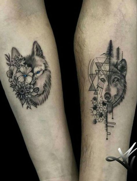 Couples Wolf Tattoos, Skull Couple Tattoo, Infinity Tattoos For Couples, Wolf Tattoos For Women, Marriage Tattoos, Infinity Couple Tattoos, Partner Tattoos, Couple Tattoos Love, Tattoos For Couples