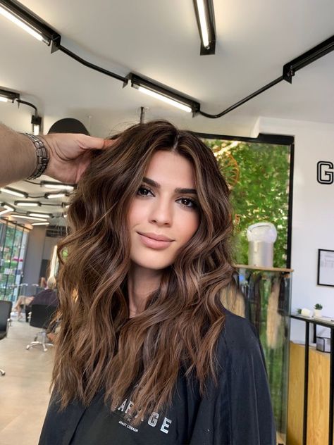 Medium Brown Hair With Light Brown, Earthy Brown Hair Color, Brown Hair Balayage Latina, Call Brunette Hair Color, Chocolate Honey Hair Color, Dark Brown Hair With High And Low Lights, Dark Hair Change Ideas, Burnett Balayage Fall, Brunette Balayage Hair 2023