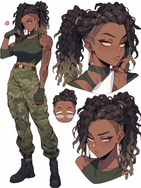 Black Hairstyles For Women, Black People Hair Drawing, Black Female Hairstyles, Black Hairstyles Character Design, Black Hairstyles Art, Poc Female Character Design, Poc Female Character Art, Black Woman Dnd Character, Poc Character Design Girl