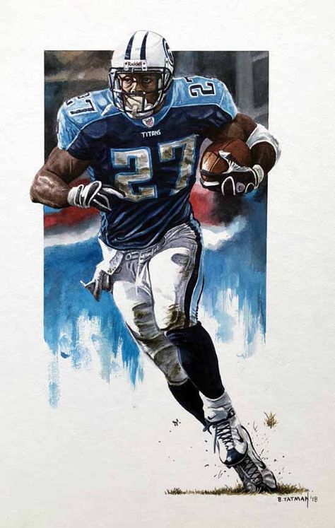 Eddie George 8" X 14" watercolor Tn Titans, Eddie George, Nfl Art, Tennessee Titans Football, 32 Nfl Teams, Titans Football, Nfl Football Art, Football Illustration, Nfl Photos