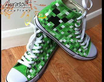 Minecraft Minecraft Clothes, Minecraft Shoes, Minecraft Merch, Minecraft Outfits, Silly Clothes, Painted Canvas Shoes, Scene Outfits, Minecraft Birthday, Scene Fashion