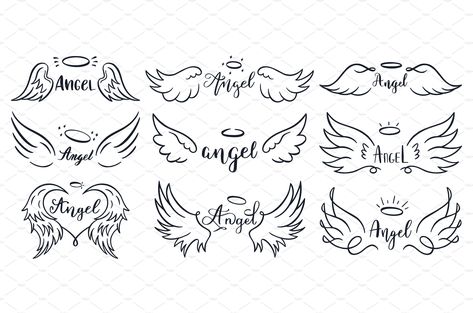 Wings hand drawn lettering. Doodle by winwin.art on @creativemarket Angel Wing Doodle, Wings Doodle, How To Draw Angel Wings, Angel Drawing, Hand Drawn Lettering, Chicano Art, Tatting, Doodles, How To Draw Hands