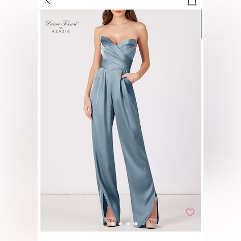 Nwt - Never Worn! Bought For A Wedding But Didn’t Fit. Size: Bust 33 In, Waist - 26.5 In, Hips - 38 In, Hollow To Floor - 55 In, Extra Length For Heels - 2 In Gala Attire, Light Blue Bridesmaid, Bridesmaids Jumpsuits, Sleek Jumpsuit, Dusty Blue Color, Pnina Tornai, Blue Jumpsuit, Wedding Jumpsuit, Elegant Attire