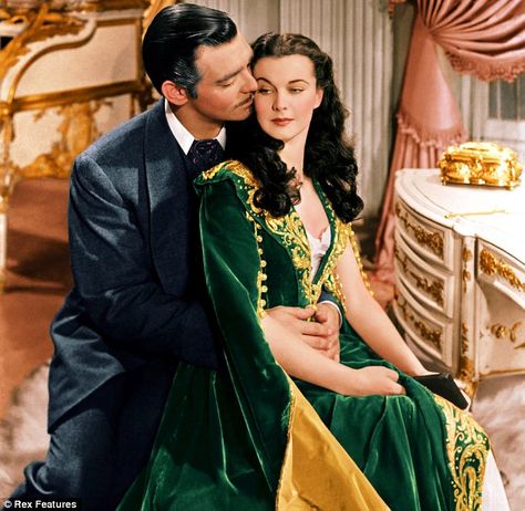 Clark Gable and Vivien Leigh, Gone With The Wind (made in 1939).  Costumes designed by Walter Plunkett Gone With The Wind Dresses, Rhett Butler, A Streetcar Named Desire, Scarlett O'hara, Margaret Mitchell, Elizabeth Bennet, Romantic Movie Quotes, Image Film, Carole Lombard