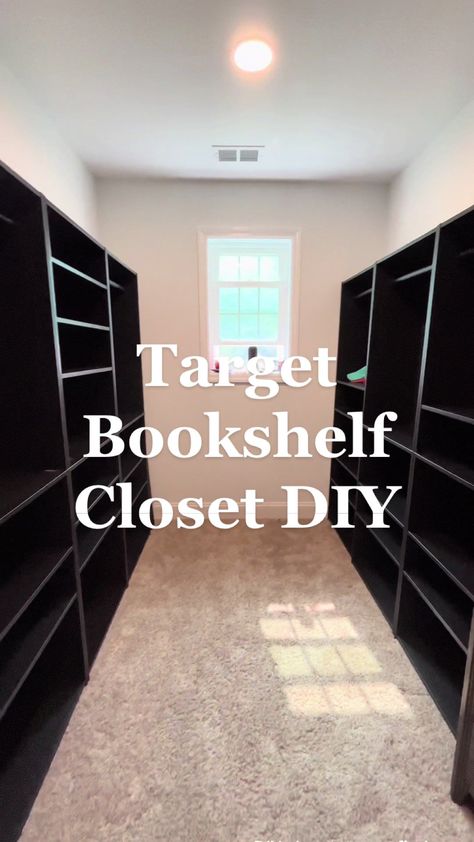 Closet Room Ideas Diy Small Spaces, Making A Bedroom A Closet, Office Closet Organization Ideas Small, Small Closet Solutions Storage, Low Budget Closet Ideas, Bookcase Closet Organization, Bookshelf Walk In Closet, Bookshelf To Closet, Spare Room Turned Into Closet