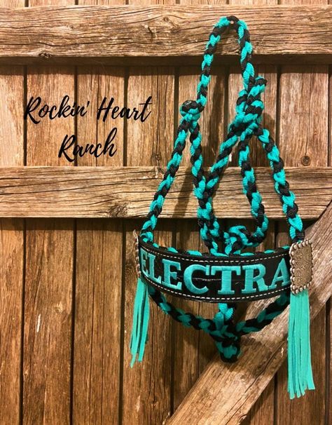 Excited to share this item from my #etsy shop: Custom Name Muletape Halter with Matching 8’ Lead Rope #customhorsename #customhalter #westernhalter #cowboyhalter #westerntack #cowboytack #horsetack Muletape Halter, Barrel Racing Tack Rodeo, Bronc Halter, Horse Halters, Barrel Racing Tack, Horse Halter, Southwest Print, Cowgirl Accessories, Rope Halter