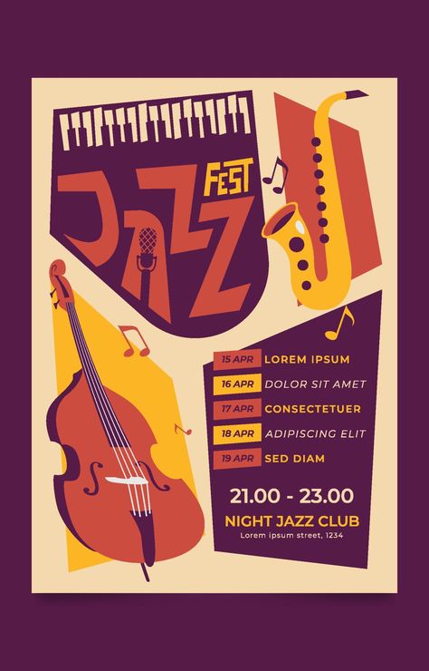 Jazz Music Festival Poster Music Festival Poster Ideas, Jazz Festival Poster Design, Jazz Music Poster, Music School Poster, Jazz Branding, Jazz Night Poster, Jazz Poster Design, Jazz Concert Poster, Music Event Poster