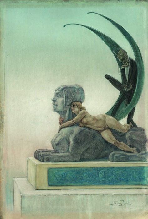 Félicien Rops (Belgian, 1833-1898), The Sphinx, 1884. Gouache, watercolour, coloured pencil, 29.7 x 20.4 cm. Temptation Of St Anthony, The Sphinx, Mystical Creatures, Lithography, Mural Painting, Ancient Art, Colored Pencils, Oil On Canvas, Les Oeuvres