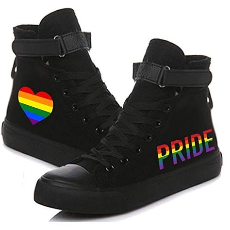 PRICES MAY VARY. 100% Brand New and High Quality,Constructed with Canvas Upper and Rubber Sole, Which is very lightweight, wear-resistant and anti-slip. Mature Printing Tech, So the graphics are delicate and wouldn't fall off easily You will receive the package in about 15 days after your order is confirmed They also is a great option as gift for LGBT proponents IMPORTANT : Pls refer to the specific values in size chart that we offer in the picture before you place an order, So you can get a pai Pride Shoes, Dr Shoes, All Black Shoes, Pride Outfit, Lgbt Pride, High Top Shoes, Spring Shoes, Sneakers Boots, Men Shoes Size