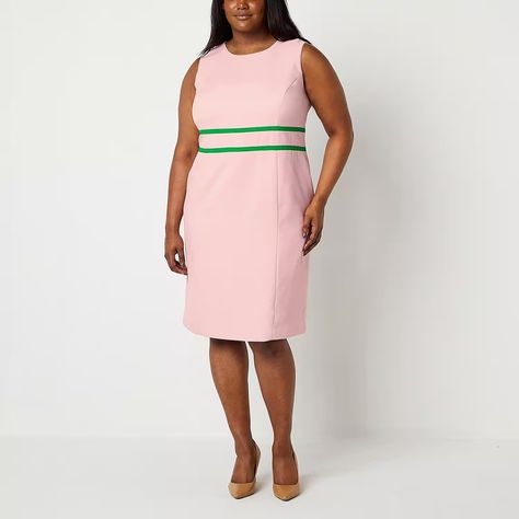 Black Label by Evan-Picone Plus Sleeveless Sheath Dress, Color: Pink Green - JCPenney Blush Pink Fabric, Sheath Dresses, Womens Sheath Dress, Crewneck Dress, Sleeveless Sheath Dress, Pink Fabric, Dress Pink, Black Label, Green Stripes