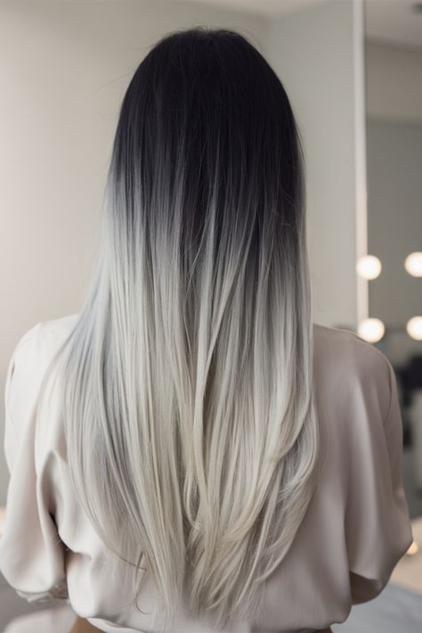 Top 28 Ombre Hair Color Trends for 2025: Styles for Every Shade Black Faded To Blonde Hair, Black Hair With Blonde Ends, Dark Blue Hair Ombre, Black Ombre Hair, Sombre Hair Color, Dark To Light Ombre, Silver Fox Hair, White Ombre Hair, Black And Silver Hair