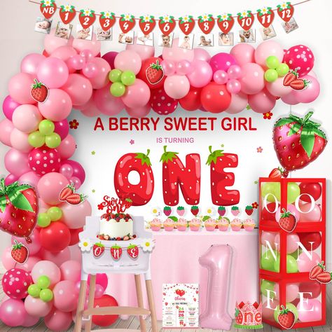 PRICES MAY VARY. 🍓 FIRST SWEET STRAWBERRY PARTY – Your berry sweet is turning one! A fruity-themed party is bright and colorful to celebrate this big day. These strawberry-themed details would be a hit with both you and your sweetie. Your berry will enjoy this yummy and funny vibe. This day will surely be a HAPPY DAY for your little berry! 👑 BERRY SWEET ONE BITHDAY PARTY DECORATIONS INCLUDES - 85 x 12’ latex balloons | 20 x 5’ latex balloons | 10 x strawberry cutouts | 3 x foil balloons | 1 x Sweet One Birthday Party, Strawberry 1st Birthday, Sweet One Birthday, 1st Birthday Signs, First Birthday Balloons, Strawberry Shortcake Birthday, Berry First Birthday, 1st Birthday Party Decorations, First Birthday Party Decorations