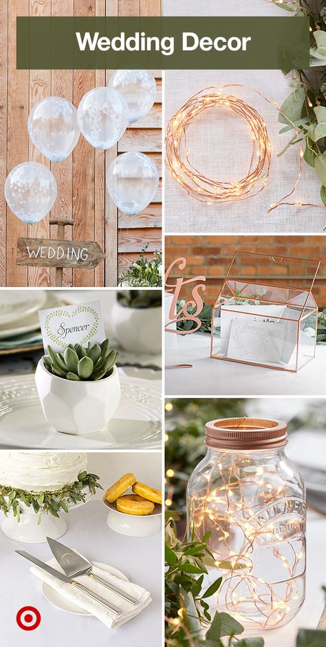 Plan a unique wedding in your backyard with decor like balloons & string lights, rustic centerpieces & ideas for table settings. Wedding Winter, Mom Wedding, Future Wedding Plans, Theme Color, Cute Wedding Ideas, 50th Wedding Anniversary, 50th Wedding, A Collage, Diy Wedding Decorations