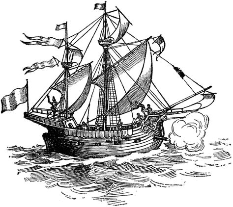 Magellan's ship that sailed around the world. Spanish Galleon, Vector Sketch, Hand Drawn Vector, Pirate Ship, Free Illustrations, Ink Drawing, Sailing Ships, Hulk, Image Illustration